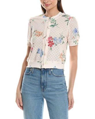 Ellen Tracy Printed Pointelle Button Front Shirt