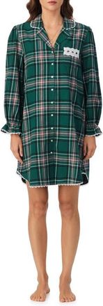 Eileen West Plaid Flannel Nightshirt in Green Plaid at Nordstrom, Size X-Large