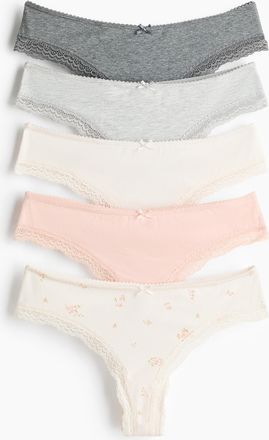 H&M 5er-Pack Brazil Slips - Creme/Pfirsichrosa/Graumeliert