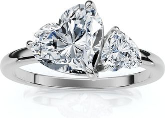 Pompeii3 1 1/2Ct Heart Cut Toi et Moi Diamond Ring 14k Gold or Pt Lab Grown