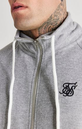 Siksilk Sudadera con cremallera media y cuello funnel de costilla gris jaspeado para hombre SikSilk L