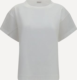 Brunello Cucinelli T-shirt in cotone con maniche e inserti laterali trasparenti Woman M