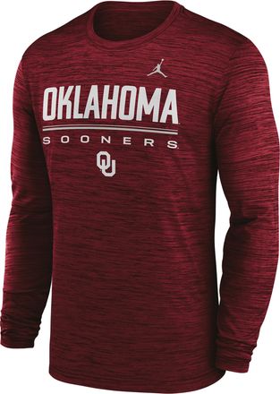 Nike Jordan Mens Oklahoma Sideline Velocity Jordan Brand Dri-FIT College T-Shirt in Red | 0JEQ69WOKN-FG7