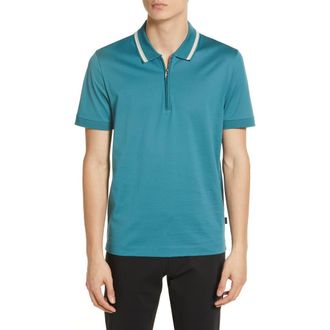 BOSS Polston Zip Polo in Open Green at Nordstrom, Size Large
