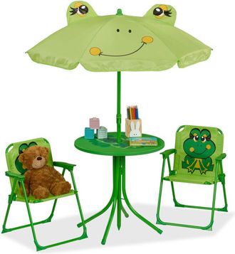 Relaxdays Relaxdays - Mobiliario Infantil para Jardín, Rana, Sombrilla de Playa, Sillas Plegables, Mesa para Niños, Camping, Verde