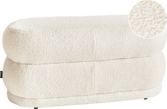 Beliani Beliani - Banco Puf Decorativo Tapizado Moderno Taburete Boucl&eacute; Blanco Crema Ellendale