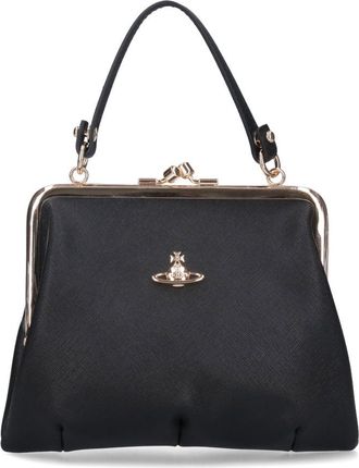 Vivienne Westwood Black Granny Frame Leather Clutch