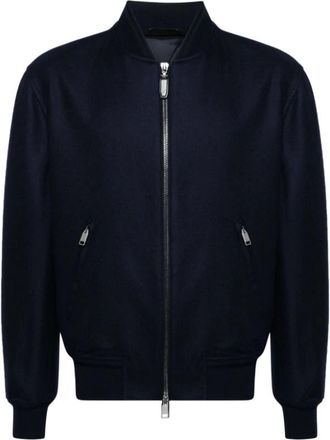 Brioni Marineblauwe Twill Bomberjack - Heren - Bomber jackets - Blauw - M - Wol - Jassen