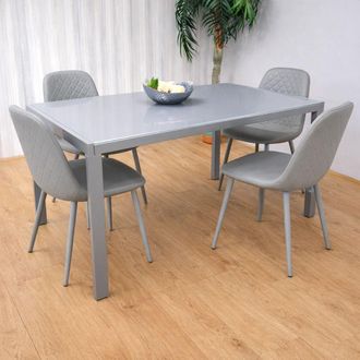 Kosy Koala Dining Table & 4 Chairs Set Modern Grey Glass Table With 4 Grey Gem Chairs Dining Room Furniture in Brown