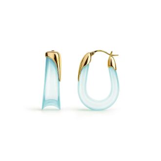 Gold & Honey Womens Sculpted U Lucite Birthstone Hoop Earrings In April - Diamond