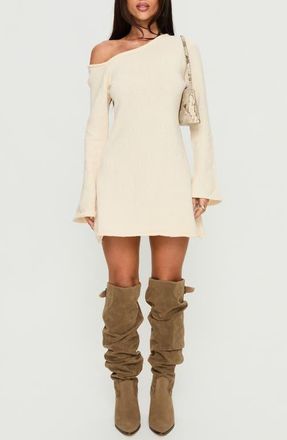 Princess Polly Jaede One-Shoulder Long Sleeve Knit Minidress in Cream at Nordstrom, Size X-Small