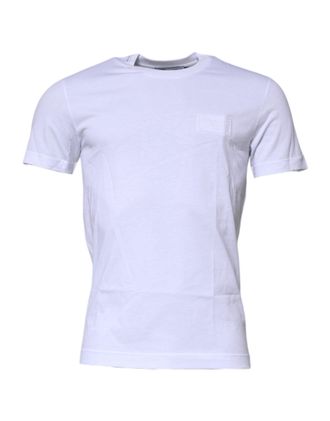 Dolce & Gabbana Mens White Logo Plaque Cotton Crew Neck T-Shirt
