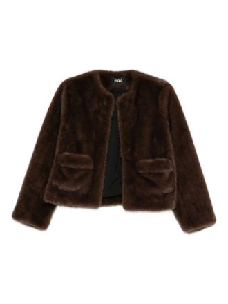 Maje flap-pocket faux-fur jacket - women - Polyester/Polyester - 36 - Brown