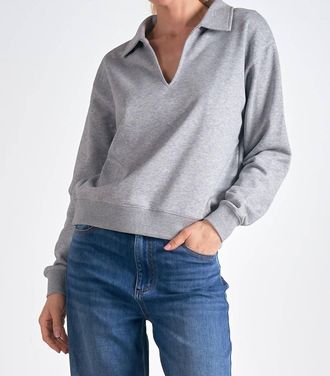 Elan Long Sleeve Collared Top In Heather Grey