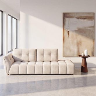 Maisons du monde Sof&aacute; de 3/4 plazas de tejido de poli&eacute;ster efecto terciopelo beige con respaldo deslizante