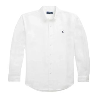 Polo Ralph Lauren Casual Shirts, male, White, Size: XL White Long Sleeve Linen Shirt