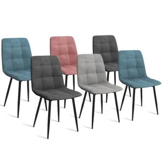 IDMarket Set Di 6 Sedie In Velluto Misto Mila Blu Pastello X2, Grigio Scuro X2, Grigio Chiaro E Rosa