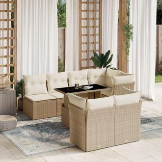 vidaXL Set De Sof&aacute;s De Jard&iacute;n Y Cojines 8 Piezas Rat&aacute;n Sint&eacute;tico Beige Vidaxl