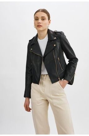 LaMarque DONNA GOLD | Iconic Leather Biker Jacket in Black at Nordstrom, Size Xx-Small
