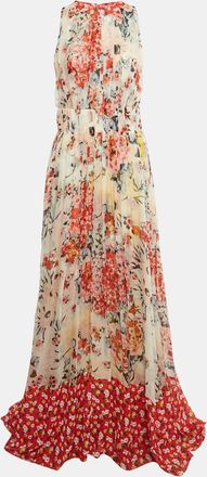 Carolina Herrera Multicolor Floral Print Silk Long Dress