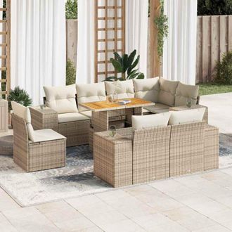 vidaXL Set De Sof&aacute;s De Jard&iacute;n Con Cojines 9 Pzas Rat&aacute;n Sint&eacute;tico Beige Vidaxl