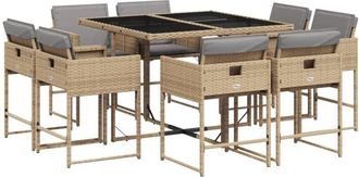 vidaXL Vidaxl - Set Comedor De Jard&iacute;n 9 Pzas Con Cojines Rat&aacute;n Sint&eacute;tico Beige