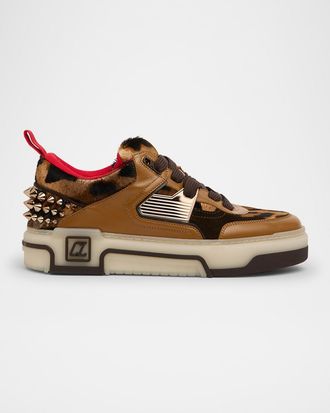Christian Louboutin Mens Astroloubi Calf-Hair & Leather Low-Top Sneakers