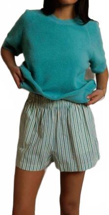 perfectwhitetee Julie Poplin Short In Teal Blue/ Sugar Stripe