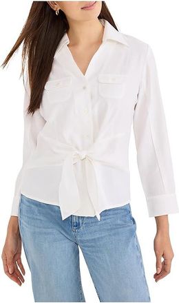 Nic+Zoe Petite Iconic Tie Front Shirt Womens Clothing Paper White : PP, Nylon/Viscose