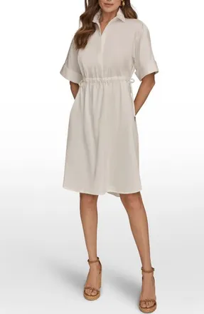 DKNY Short Sleeve Shirtdress in Cream at Nordstrom, Size 14