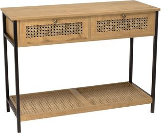 Macabane Consola de 2 cajones y 1 estante marrón y metal negro