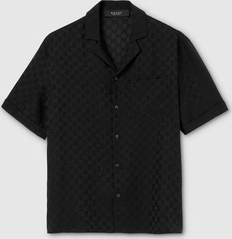 Gucci GG Silk Jacquard Bowling Shirt, Size 44, Black, Ready-to-wear