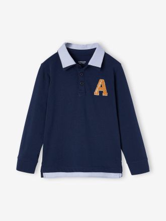 Vertbaudet Polo ray&eacute; gar&ccedil;on effet 2 en 1. bleu fonc&eacute;