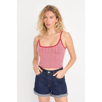 Good American Womens The Keepsake Tank Top | Cherry Gingham, Size Medium | Good American by Khlo&Egrave; Kardashian