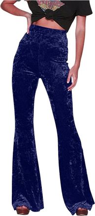 Generic High Waist Velvet Bell Trousers Wide Leg Flare Long Party Evening Pants for Women Flare Solid Trousers Wide Leg Vintage Retro Pants Slim Fit Stretch T