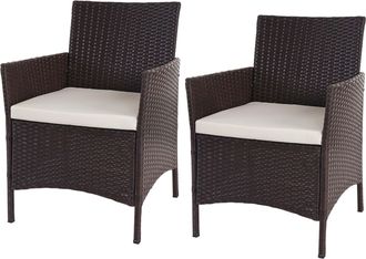 Hhg Nunca Usado] Lote De 2 Sillones De Jard&iacute;n De Poly Rat&aacute;n Halden, Sillones De Mimbre, Marr&oacute;n Moteado, Cojines Crema