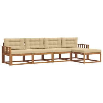 vidaXL Conjunto De Sof&aacute;s De Exterior Con Coj&iacute;n 5 Pcs Natural Y Beige Vidaxl