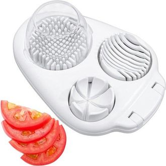 OEM Cortador De Huevos Duros, 3 Posiciones De Corte, Robusto Cortador De Huevos De Acero Inoxidable, Fresas, Uvas, Tomates Cherry, Blanco