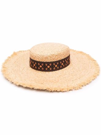 Borsalino Mia printed-band straw hat - women - Straw - One Size - Neutrals