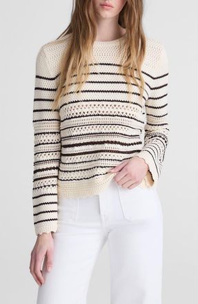 Madewell Open Stitch Cotton Sweater in Ivory And Chocolate Stripe at Nordstrom, Size Xx-Small