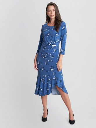 Gina Bacconi Womens Betty Jersey Dress With Gold Trim - Blue - Size 20 UK