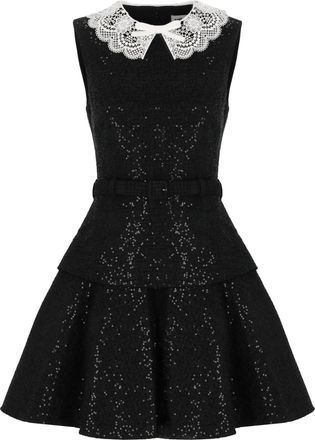 Self Portrait Boucle Dress With All-Over Sequins And Lace Details