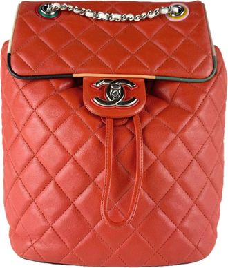 VBC Casa Black Navy Orange White Leather Backpack (Pre-Owned)