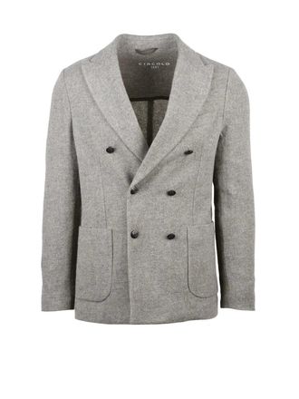 Circolo 1901 Double-Breasted Blazer in Heathered Grey Virgin Wool and Cashmere Blend