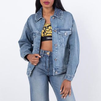 Versace Barocco Denim Trucker Jacket, Brand Size 40 ( US Size 4 )