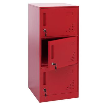 Hhg [nunca Usado] Armario Hhg-515, Taquilla, Armario Con Taquillas, Armario Con 3 Puertas, 90 X 38 X 45 Cm, Acero, Rojo