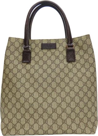 Gucci Beige Brown Gg Supreme Leather Tote Bag (Pre-Owned)