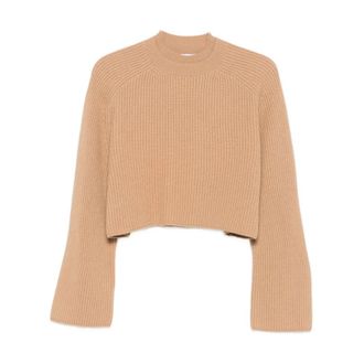 Max Mara Kameel trui met wijde mouwen - Dames - Ronde hals truien - Bruin - M - Truien & Vesten