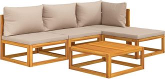 vidaXL Set Muebles De Jard&iacute;n 5 Pzas Madera Maciza Y Cojines Gris Taup&eacute; Vidaxl