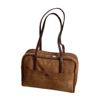 Generic Faux Suede Vintage Tote Handbag Retro Briefcase Casual Shoulder Bag (Brown)